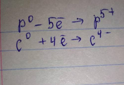 Допишите электронные переходы в следующем превращении: Р0 ……. → Р5+ С0 ……. → С4-