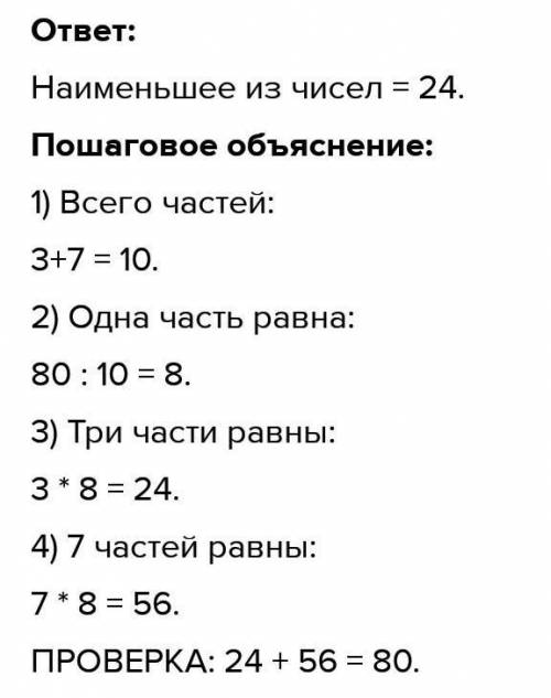 Суммативное оценивание за раздел «Отношения и пропорции» 1.Разделите число 80 в отношении 3 : 7. Зап