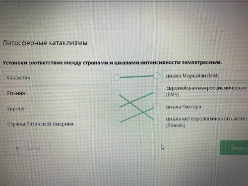 Установи соответствие между странами и шкалами интенсивности землетрясения. Казахстан Япония Европа