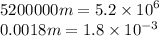 5200000m = 5.2 \times {10}^{6} \\ 0.0018m = 1.8 \times 10 {}^{ - 3}