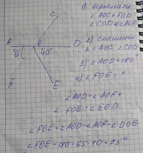 умоляю запишите 2 пары вертикальных углов2)запишите угол смежный с углом aoc3)найдите величину угла