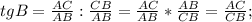 tgB=\frac{AC}{AB}:\frac{CB}{AB}=\frac{AC}{AB}*\frac{AB}{CB}=\frac{AC}{CB};