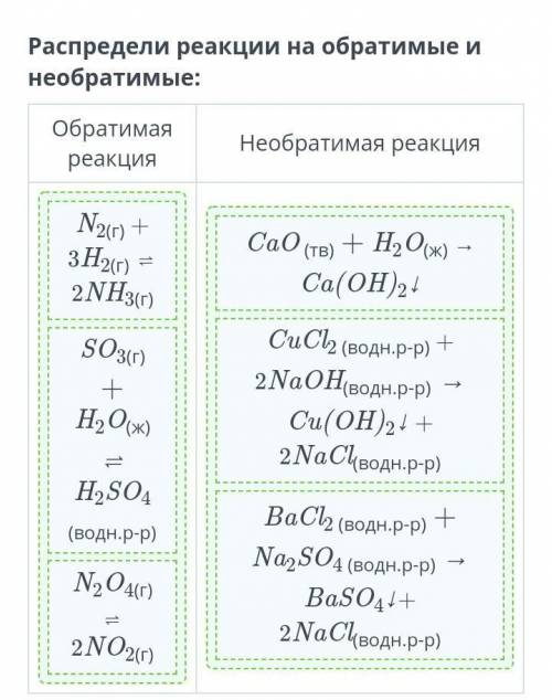 Распредели реакции на обратимые и необратимые