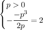 \begin{cases} p0\\ -\dfrac{-p^3}{2p}=2 \end{cases}