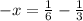 - x = \frac{1}{6} - \frac{1}{3}