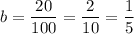 \displaystyle b = \frac{20}{100}=\frac2{10}=\frac15