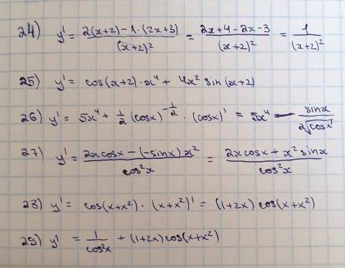 Вычислите производные 5 примеров по данным формулам.