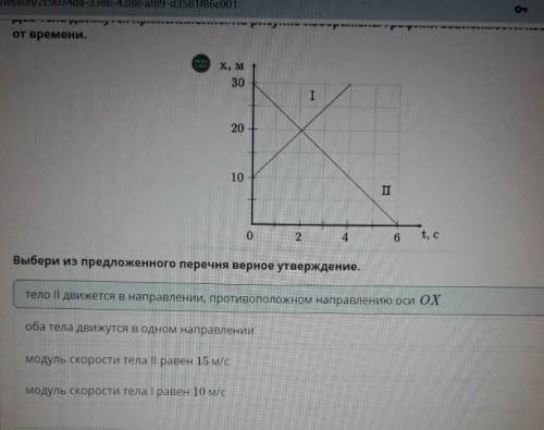 Два тела движутся прямолинейно. На рисунке изображены графики зависимости координат этих тел от врем