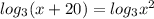 log_3(x+20)=log_{3}x^2