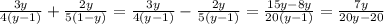 \frac{3y}{4(y-1)} +\frac{2y}{5(1-y)} =\frac{3y}{4(y-1)} -\frac{2y}{5(y-1)} =\frac{15y-8y}{20(y-1)} =\frac{7y}{20y-20}