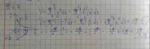 1)найдите объём тела, полученного при вращении гиперболы y=2/x от точки x=1 до точки x=3 вокруг оси