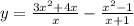 y = \frac{3 {x}^{2} + 4x}{x} - \frac{ {x}^{2} - 1 }{x + 1}