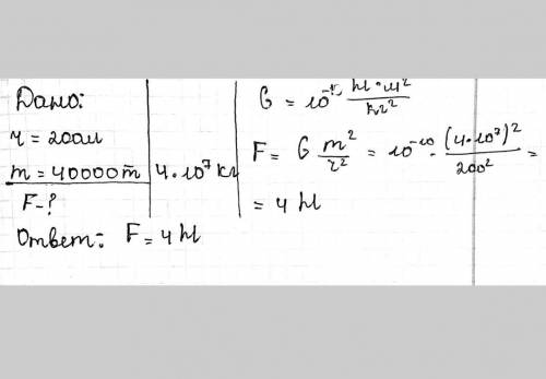 Оцените порядок значения силы взаимного тяготения двух кораблей, удаленных друг от друга на 200м, ес