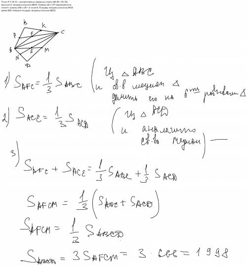 Точки P, K, M, N – соответственно середины сторон AB, BC, CD, DA выпуклого четырехугольника ABCD. От