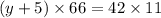 (y + 5) \times 66 = 42 \times 11