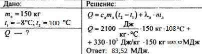 Какое количество теплоты потребуется для превращения 150 кг льда с температурой -8 °С в воду при тем