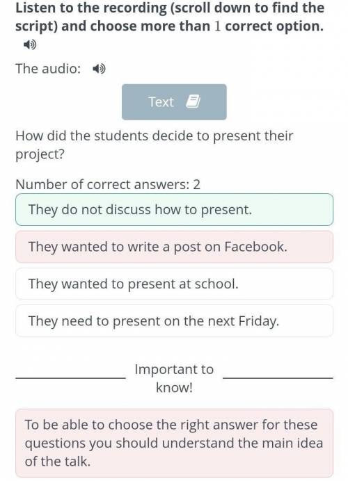 How did the students decide to present their project? Number of correct answers: 2They need to prese