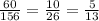 \frac{60}{156} = \frac{10}{26} = \frac{5}{13}