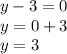 y-3=0\\y=0+3\\y=3