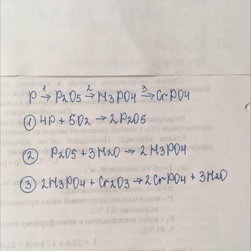 Добрый день. Как осуществить цепочку превращений P---P2O5--- H3PO4CrPO4 . заранее