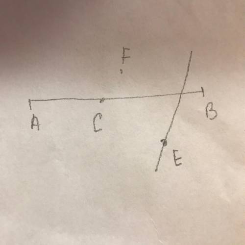 Начертите прямую AB и отметьте точки: а) точку C, лежащую на отрезке BA. б) точку F, не лежащую на п