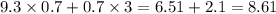 9.3 \times 0.7 + 0.7 \times 3 = 6.51 + 2.1 = 8.61