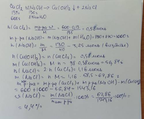 Смешали раствор с массовой доли соли 13% №1, содержащий хлорид меди массой 600 г (плотность раствора