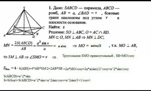 Основанием пирамиды является ромб со стороной 12 см и острым углом 60°, все боковые грани наклонены