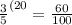 \frac{3}{5}^{(20} =\frac{60}{100}