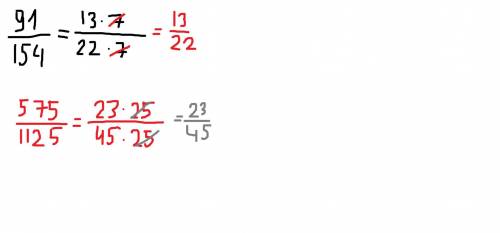 Запишите в виде несократимой дроби 91/154 и 575/1125