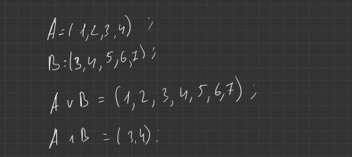Найди объединение и пересечение мнодеств А и В AUBAUB только вторая буква верх ногами как UДаны множ