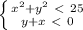 \left \{ {{x^2+y^2\ \textless \ 25} \atop {y+x\ \textless \ 0}} \right.