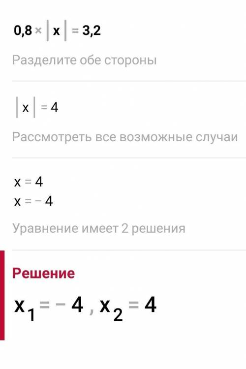 Найдите х, если 0,8|х| = 3,2