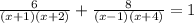 \frac{6}{(x+1)(x+2)} + \frac{8}{(x-1)(x+4)} = 1