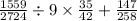 \frac{1559}{2724} \div 9\times \frac{35}{42} + \frac{147}{258}