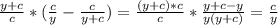 \frac{y+c}{c}*(\frac{c}{y}-\frac{c}{y+c})=\frac{(y+c)*c}{c}*\frac{y+c-y}{y(y+c)}=\frac{c}{y}