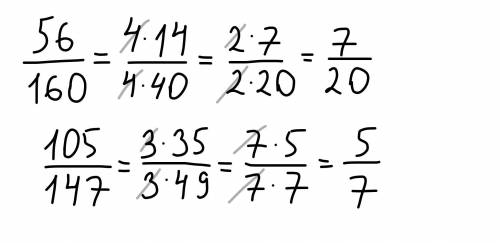 запиши виде несократимых дробе 56/160;105/147 ​