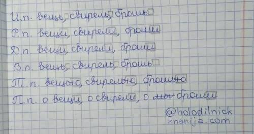 5. Просклоняй по образцу имена существительные вещь, свирель, брошь и выдели их окончания.И.п. (что?