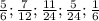 \frac{5}{6}; \frac{7}{12}; \frac{11}{24}; \frac{5}{24}; \frac{1}{6}