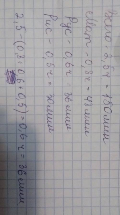 Решите задачу. На выполнение домашнего задания Вася потратил 2,5 часа. Задание по математике он выпо