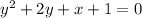 y^2+2y+x+1=0