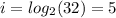 i = log_{2}(32) = 5