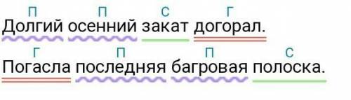 Осуществить синтаксический разбор 2-х предложений. Долгий осенний закат догорал. Погасла последняя б