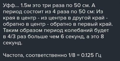 Груз на пружине совершает колебания с амплитудой 50 см. Известно, что, начиная своё движение из край