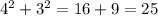 4^{2}+3^{2}=16+9=25