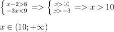 \left \{ {{x-28} \atop {-3x\left \{ {{x10} \atop {x-3}} \right. = x10\\\\x \in (10;+\infty)