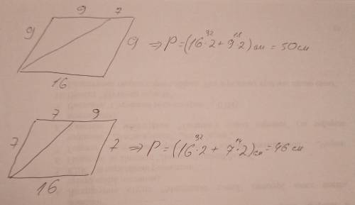 Биссектриса угла параллелограмма делит противоположную ему сторону на отрезки 7 см и 9 см. Какие зна