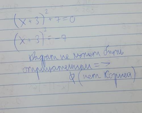 Реши уравнение: (х + 3)2 + 7 = 0.