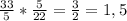 \frac{33}{5} * \frac{5}{22} = \frac{3}{2} = 1,5