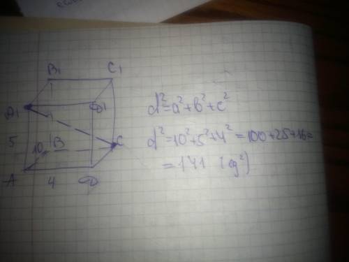 Найдите квадрат расстояния между вершинами C и A1 прямоугольного параллелепипеда, для которого, AB=1